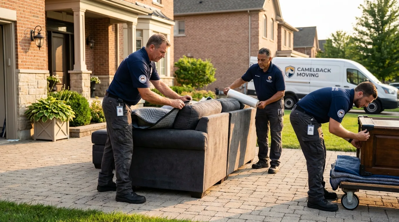 Large estate moving crew wrapping furniture in Midway, PA