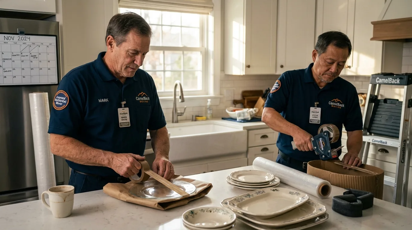 Professional crew packing kitchen dishware in Midway, PA